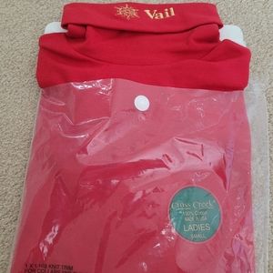 Red 100% Cotton Turtleneck with "Vail" in gold lettering-Ladies small - Ski wear